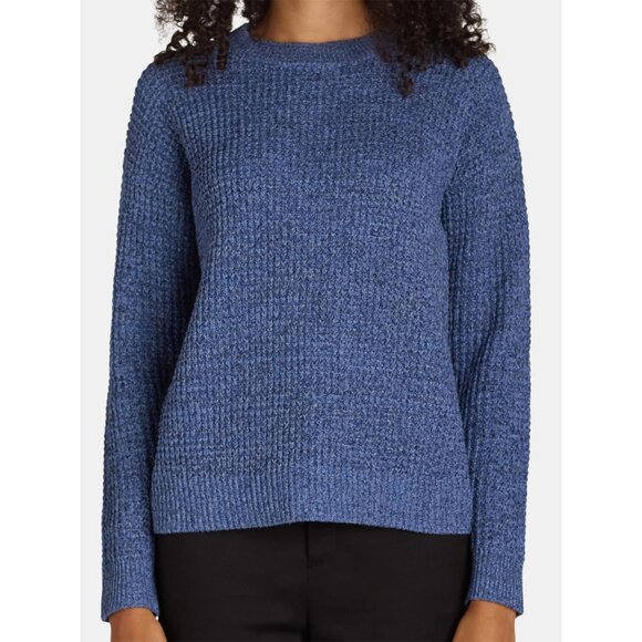 New Women's Time & Tru Waffle Knit Sweater Size L Denim Tweed - Picture 5 of 5